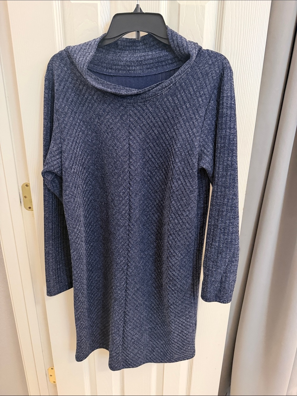 Cozy Cowl-Neck Sweater Tunic in Navy